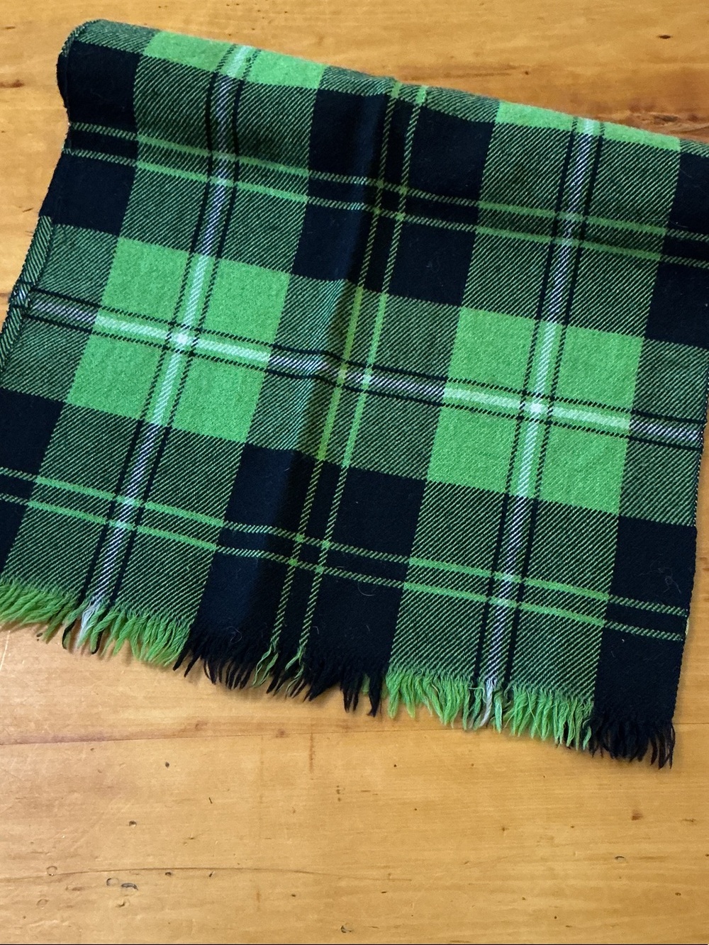 Vintage Tartan Scarf with fringe Soft Wool